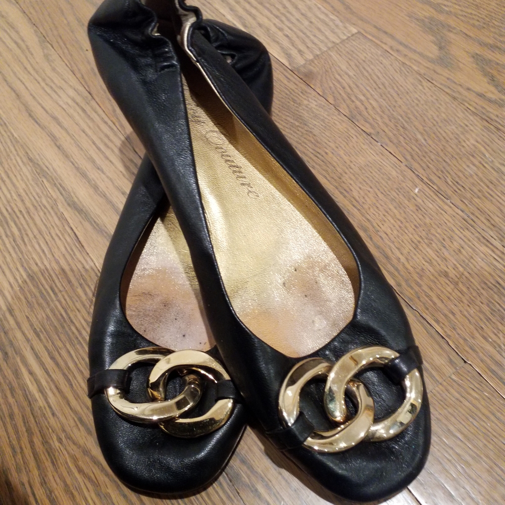 Black Leather Flats